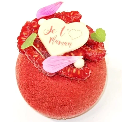 dessert à la framboise et verveine de la fête des mères 2025, julien herman, pâtisserie au Mans