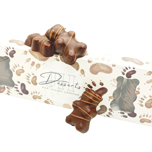 Ourson guimauve vanille enrobé de chocolat noir 66%